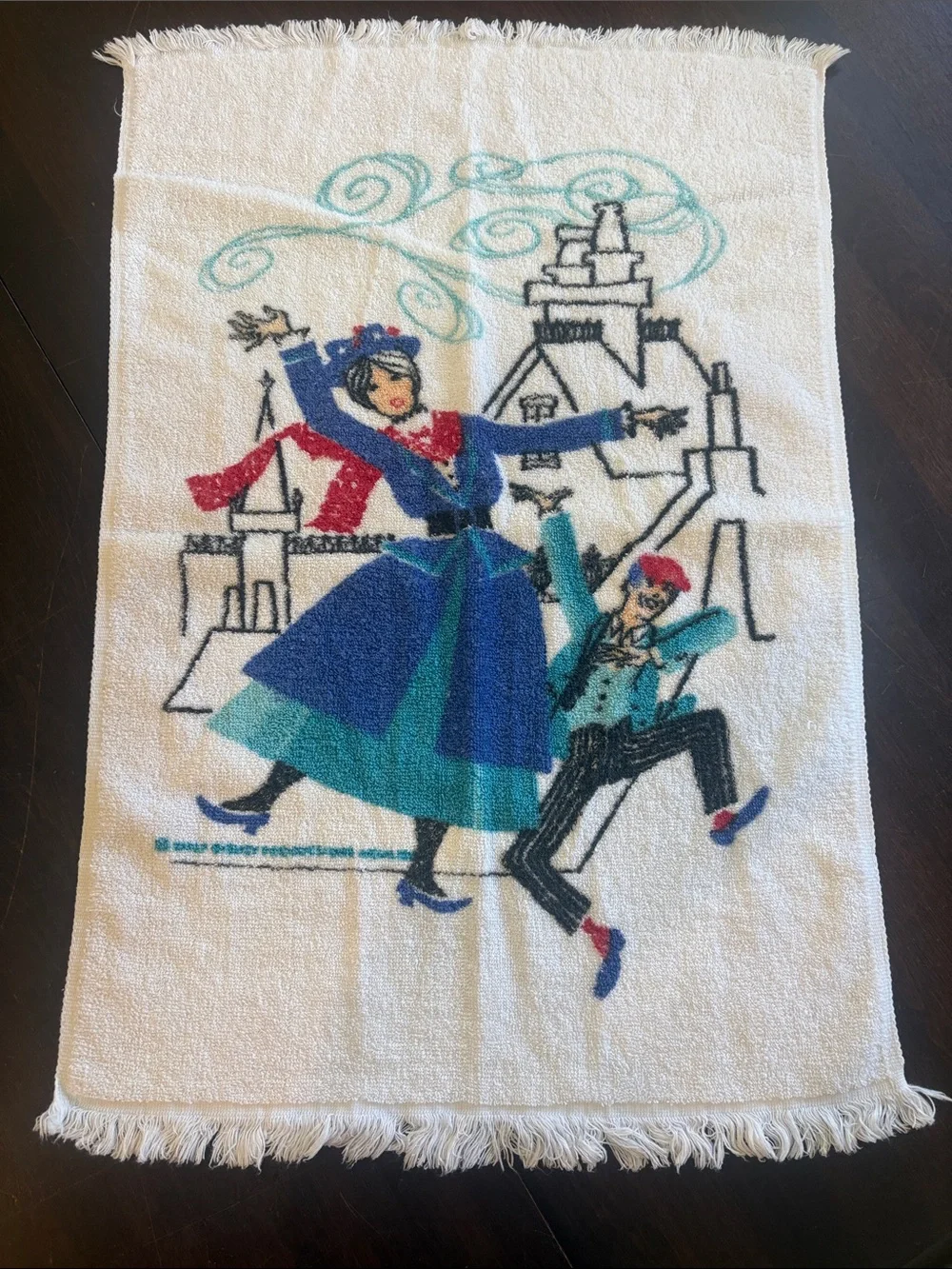 Vintage 1964 Disney Mary Poppins Wamsutta Fringed Hand Towel Terrycloth